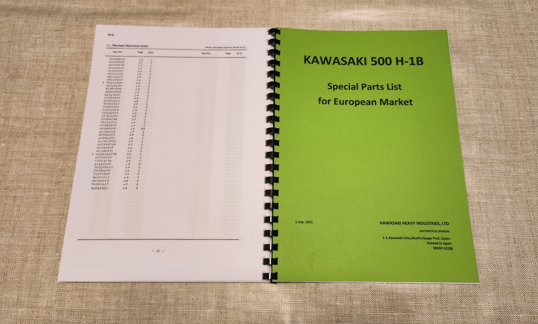 KAWASAKI 500 H1 B/C PART LIST CATALOGUE PIECES