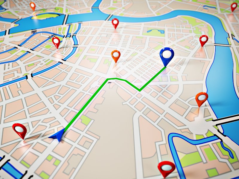 Itinéraire tracé par un GPS pour se déplacer en ville
